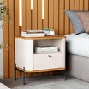 Ver imagem 2 de Kit 2 Mesas Cabeceira Quarto Tucupí Slim 1 Gaveta Pés Metal Off White/nature/preto