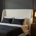 Ver imagem 2 de Cabeceira Design para Cama King Torres Pés em Madeira Bouclê Off White G91 - Gran Belo