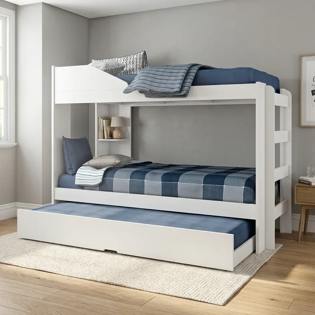 Ver imagem 1 de Treliche Solteiro com Cama Auxiliar, Prateleira e Proteção Antiqueda Indy Branco