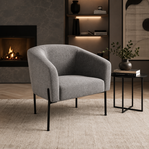 Poltrona Decorativa Pé de Ferro Preto Stella Suede Linho D03 - D'Rossi