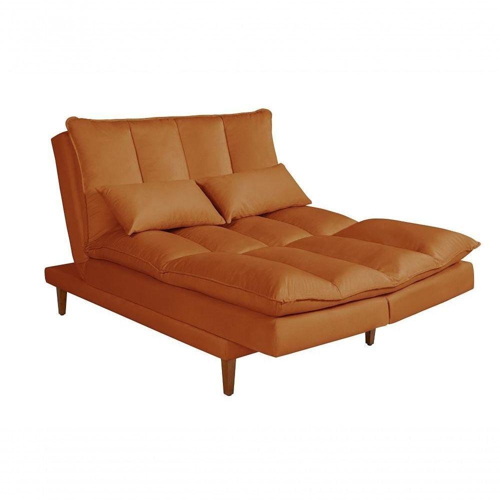 Sofá Cama Vancouver 3 Lugares Império Reclinável Casal Pés Madeira Suede Terracota 174 - 4