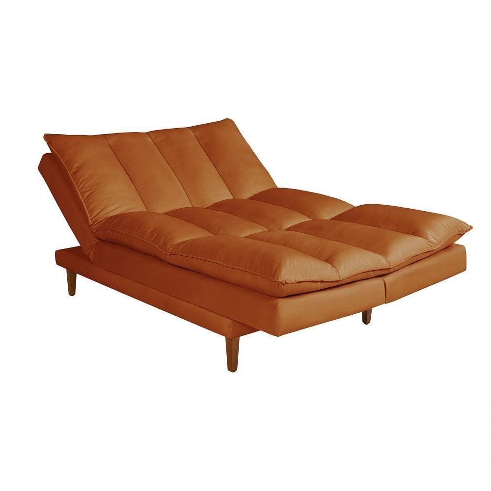 Sofá Cama Vancouver 3 Lugares Império Reclinável Casal Pés Madeira Suede Terracota 174 - 3