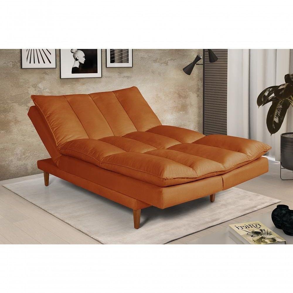 Sofá Cama Vancouver 3 Lugares Império Reclinável Casal Pés Madeira Suede Terracota 174