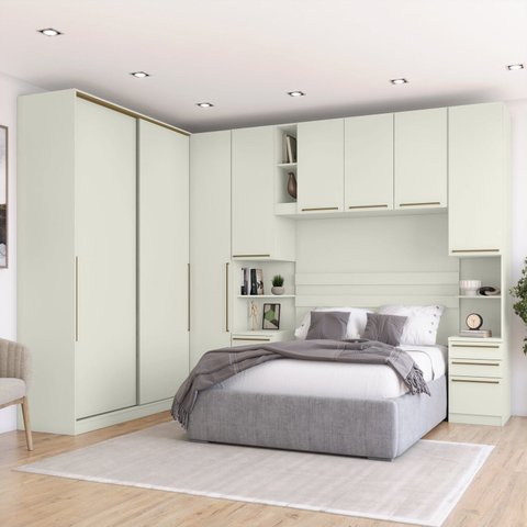 Quarto Modulado Casal Completo 8 Portas 9 Gavetas Canto Reto Seletto Bege/Areia HP