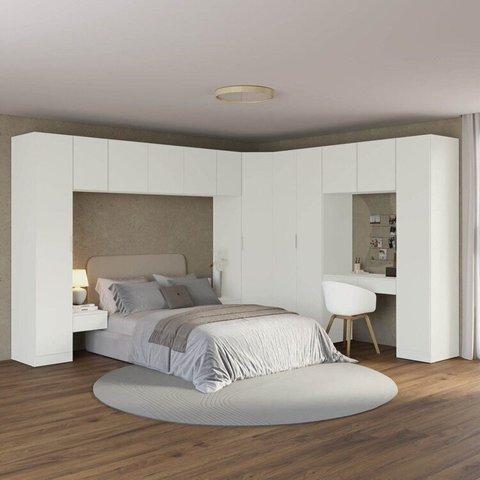 Guarda-Roupa Modulado de Canto Obliquo 11 Peças com 12 Portas Orion CabeCasa MadeiraOriginals Bege/Aveia