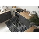 Ver imagem 1 de Kit Tapetes e Passadeira De Cozinha 3 Peças Antiderrapante Arabesco Geométrico Preto e Branco