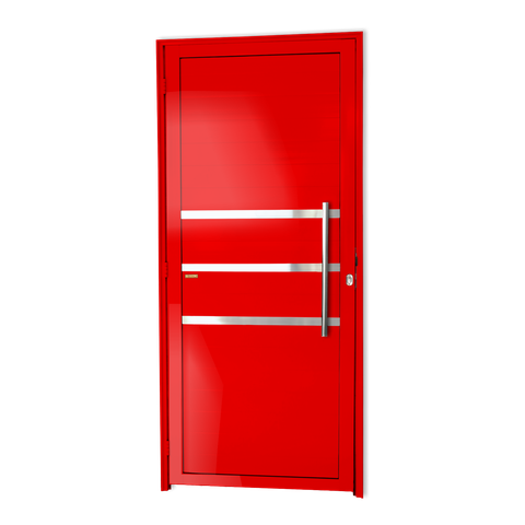Porta Alumínio Lambril c/Friso c/Puxador D.Vermelho 90 Brimak