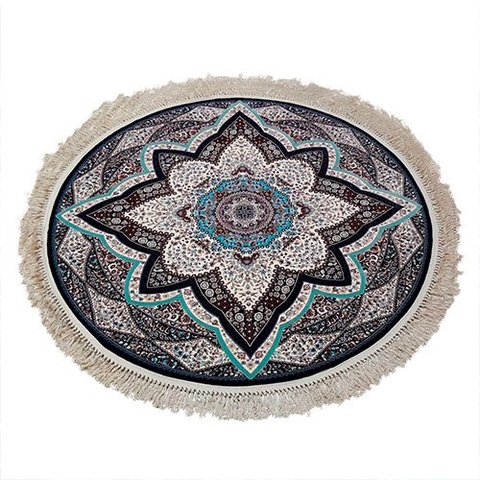 Tapete Persa Redondo Azul e Bege com Medalhão para Quarto Sala e Escritório - 200x200cm