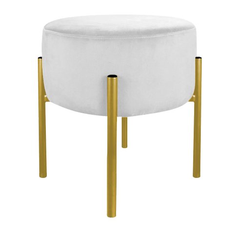 Puff Decorativo Luxo Suede Branco Pés de Ferro Dourada - Belliv Decor
