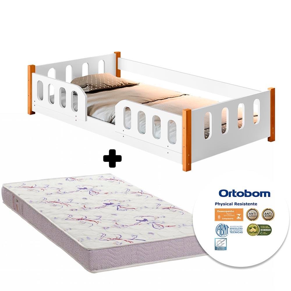 Cama de Bebê com Colchão Infantil Ortobom Grades de Proteção Branco Melin Shop Jm