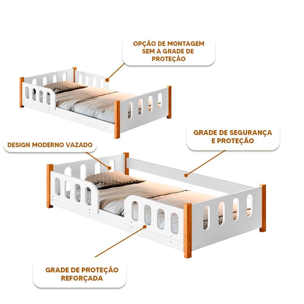 Cama de Bebê com Colchão Infantil Ortobom Grades de Proteção Branco Melin Shop Jm - 3