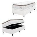 Ver imagem 1 de Cama Box Baú Colchão Solteiro Molas Ensacadas City Pillow Top 88x188x64cm Linho Branco / Bege