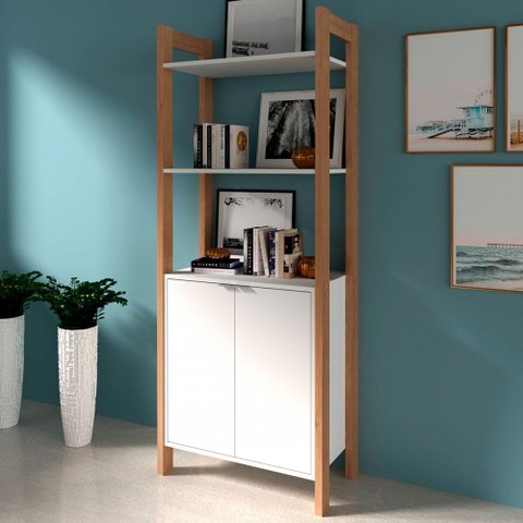 Closet Modulado Aberto-armário Alto Multiuso com 2 Portas 65cm Az1009 Tecno Mobili - Amendoa/branco