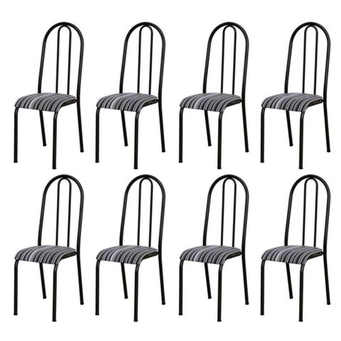 Kit com 8 Cadeiras de Jantar em Aço Tubular 056 Cromo Preto Listrado - Movelpolo