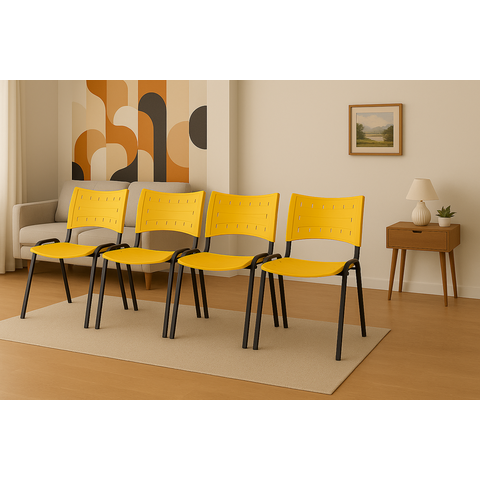 Kit 4 Cadeiras Iso Fixa Empilhável Escola Igreja Salão:amarelo