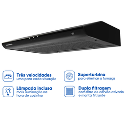 Depurador de Cozinha Exaustor 60 Cm de Parede Preto 127v - 2