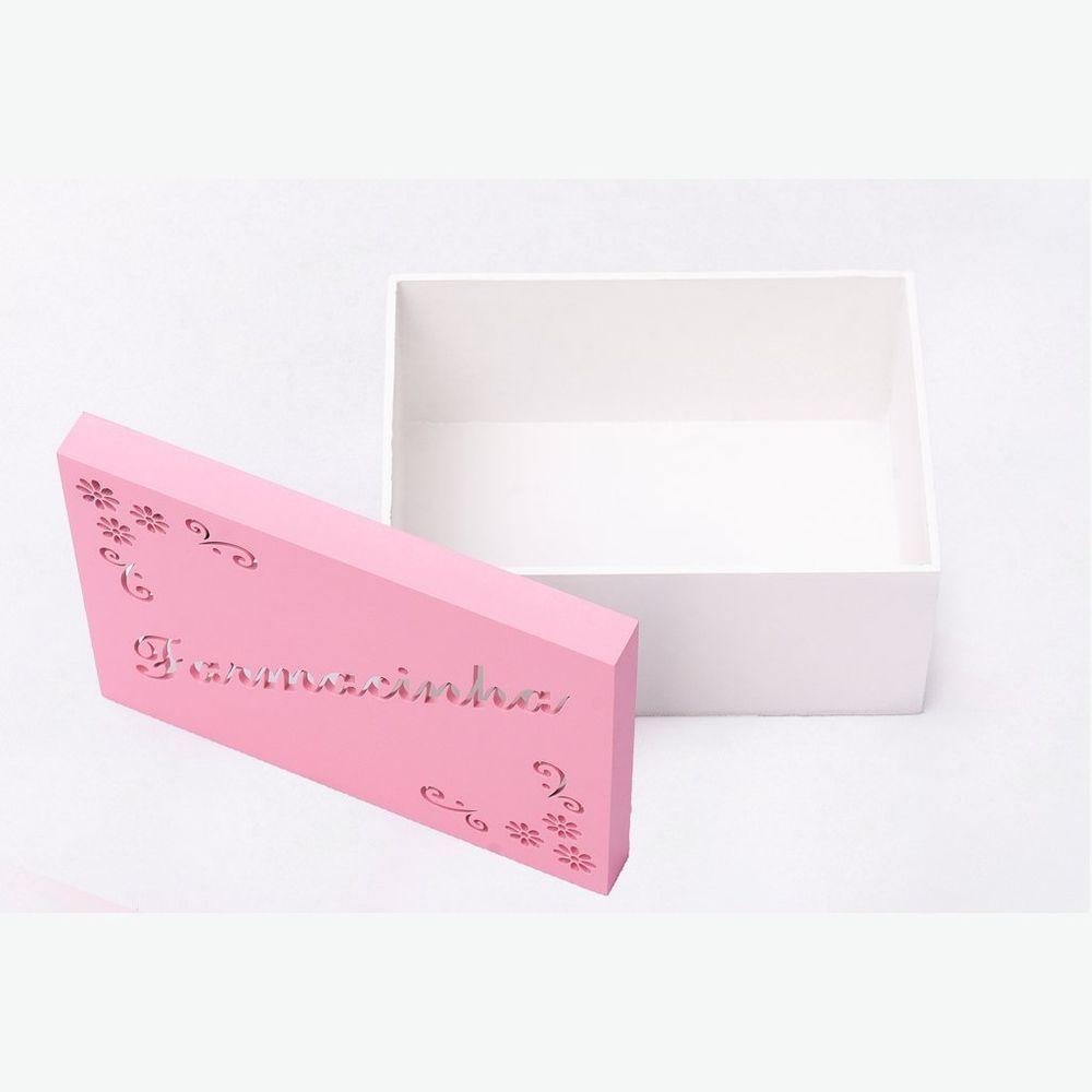 Kit com 6un de Caixa Personalizada Farmacinha 100% Mdf (17x12x08) Rosa/branco - 3