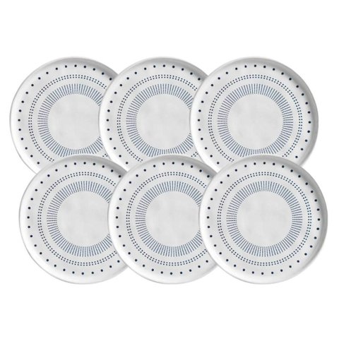Jogo 6 Pratos para Sobremesa Doces Cerâmica Artesanal 21,5cm Mesa Posta Porto Brasil Bio Astral