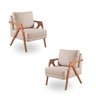 Kit 2 Poltronas Decorativa Mona Luxo Braço de Madeira:veludo Bege - 1