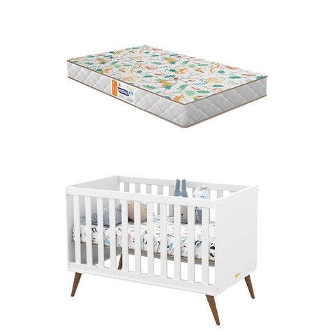 Berço Americano Retro Gold Branco Eco Wood com Colchão Gazin – Matic