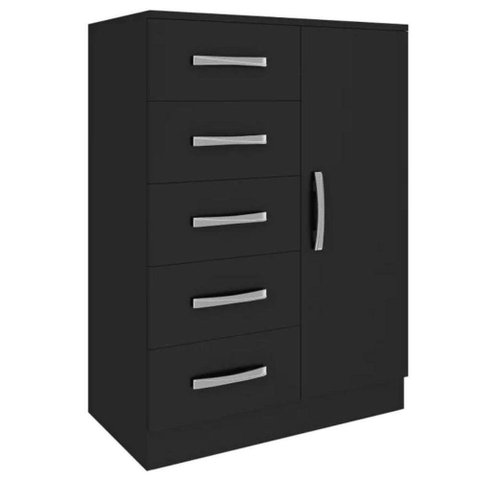 Cômoda Sapateira Zurique 1 Porta 5 Gavetas Evidência Móveis Preto