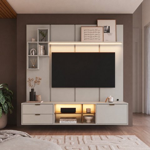 Conjunto Rack e Painel Suspenso para TV até 55 Polegadas com LED Arenas