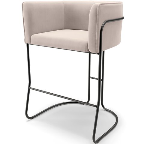 Banqueta Decorativa Fixa Baixa Base de Aço Preto Betina D02 Suede Bege C-309 - Lyam Decor