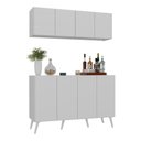 Ver imagem 1 de Kit Bar Armário Aéreo e Aparador 4 Portas Retrô Multimóveis Mp1086 Branco