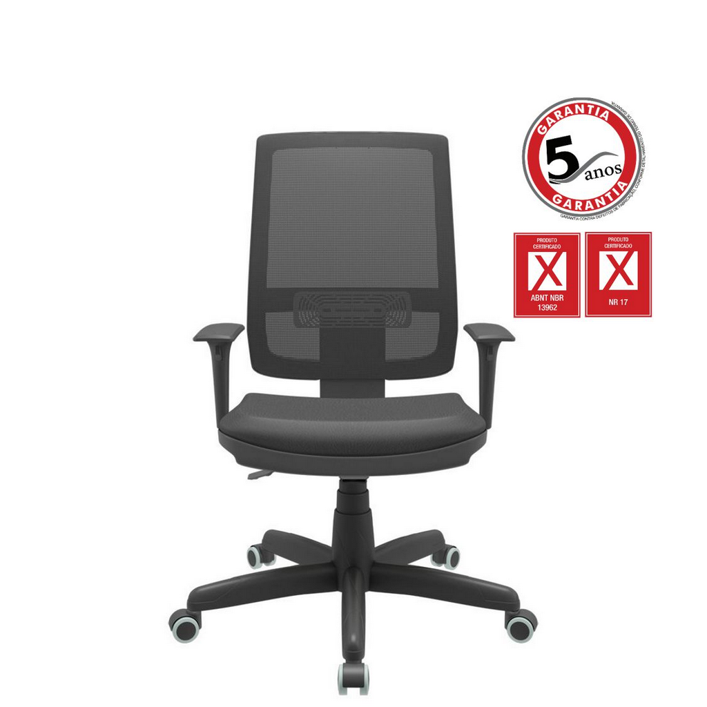 Cadeira Brizza Presidente Certificada NR-17 Rev. Couro Ecologico e Back Plax - Plaxmetal