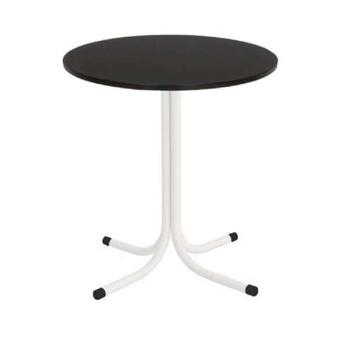 Mesa de Jantar Redonda 80cm Branca Tampo Madeira Preto