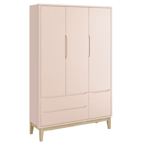 Guarda Roupa Infantil Classic 3 Portas Rosa Fosco com Pés Madeira Natural - Reller Móveis