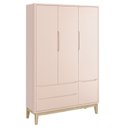 Ver imagem 1 de Guarda Roupa Infantil Classic 3 Portas Rosa Fosco com Pés Madeira Natural - Reller Móveis