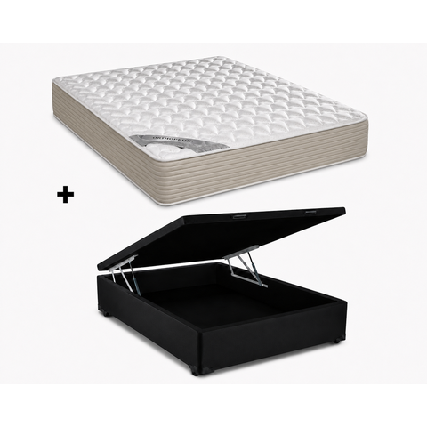 Cama Box Bau Casal Preto Colchão Tecnopedic Revolution New One Face 138x188 - Castor