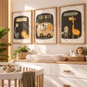 Ver imagem 1 de Kit 3 Quadros Infantil Animais Safari Quarto Bebê Menino Menina 40x60 Moldura Madeira NO3