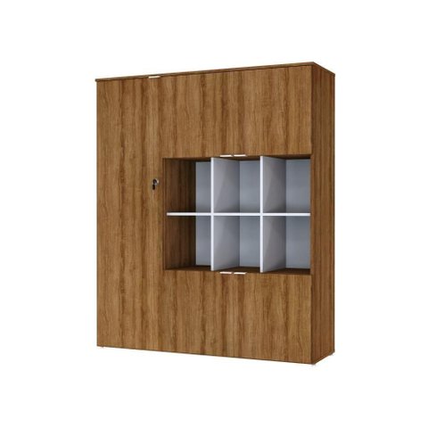 Armário Alto com Nichos e 05 Portas 161,5x135x42cm Wlan135 Lâmina Mel - Branco