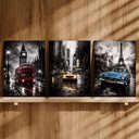 Ver imagem 3 de Kit 3 Quadro Decorativo Paris Londres Nova York Cidade Chuva 40x28cm