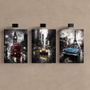 Ver imagem 4 de Kit 3 Quadro Decorativo Paris Londres Nova York Cidade Chuva 40x28cm