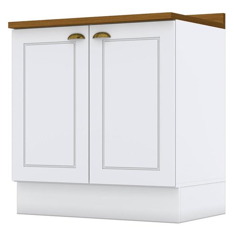 Balcão 2 Portas 80 Cm Nova York Branco com Tampo Nature – Henn