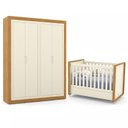 Ver imagem 1 de Jogo de Quarto Infantil com Guarda Roupa 4 Portas e Berço Tutto New Off White/freijó - Matic Móveis