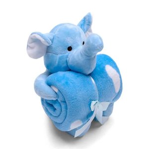 Manta e Bichinho Pelúcia Buettner Baby Microfibra Elefante Azul