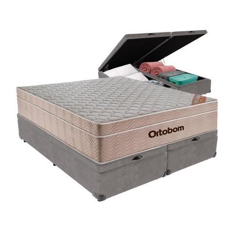 Cama Box Baú Airtech King Colchão de Molas Ensacadas Ortobom 193x203x60cm