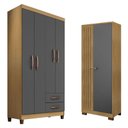 Ver imagem 1 de Guarda Roupa Solteiro Modena 4 Portas e Armário Multiuso Versatile Carvalho Americano Grafite – Inco