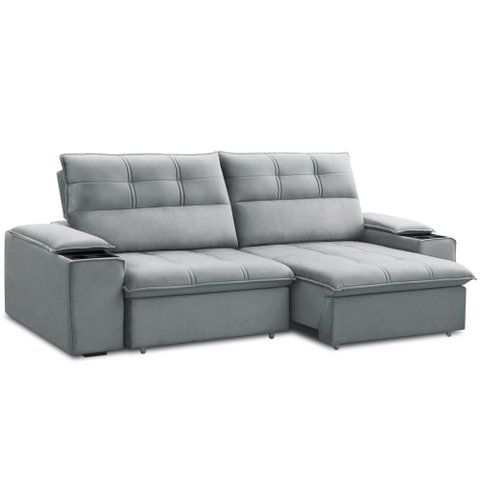 Sofá Retrátil Reclinável para Sala 3 Lugares 250cm Zayn F04 Veludo Cinza Claro - Lyam Decor