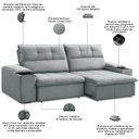 Ver imagem 4 de Sofá Retrátil Reclinável para Sala 3 Lugares 250cm Zayn F04 Veludo Cinza Claro - Lyam Decor