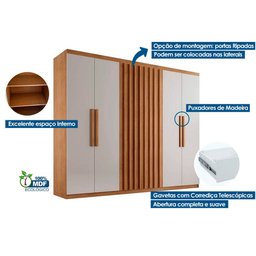 Guarda Roupa Cairo Casal 6 Portas 2 Gavetas Rufato Cor Naturale Off White - 3