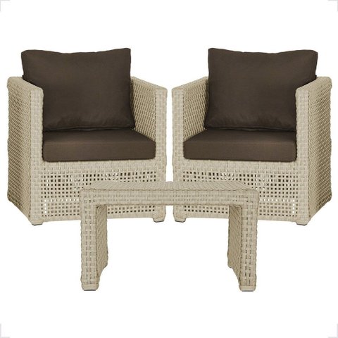 Mesa Centro e 2 Poltronas Madri Corda Náutica Estofado 9 Trama Original