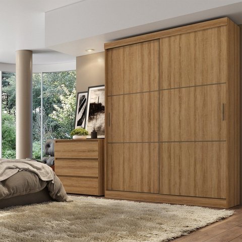 Guarda-Roupa Casal 2 Portas de Correr 2 Gavetas 170x54x225cm Comfort Marrom Almendra