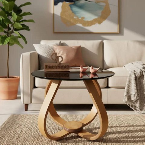 Mesa de Centro Cebola Redonda MDF Madeira 50cm Preto
