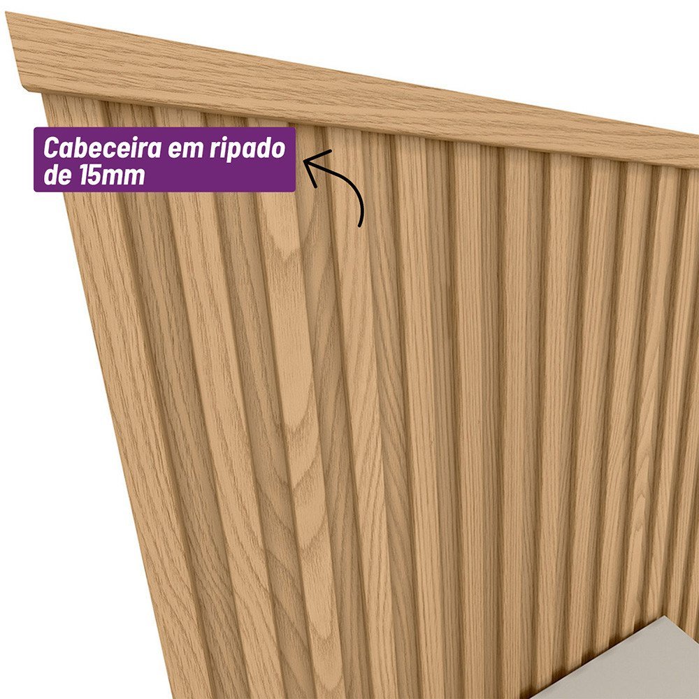 Conjunto Cabeceira Casal em Ripado Ilhabela com 2 Mesas de Cabeceira Búzios e Par de Frame Linea Bra - 6