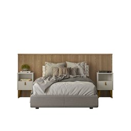 Conjunto Cabeceira Casal em Ripado Ilhabela com 2 Mesas de Cabeceira Búzios e Par de Frame Linea Bra - 1